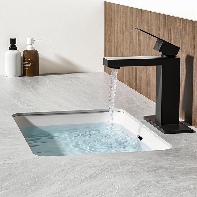 Black Bathroom Faucet, SUS304 Stainless Steel Lead-Free | Vanity Faucet with Deck Plate & Pop-Up Drain, Single/3 Hole Installation, for Farmhouse,Bathroom Sink,Vanity, Washbasin, RV,