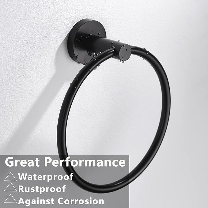 Matte Black Flip Toilet Paper Holder and Hand Towel Ring Set 2 Pieces Bathroom Hardware Accessories Set SUS 304 Stainless Steel Heavy Duty Wall Mounted Bathroom Holder
