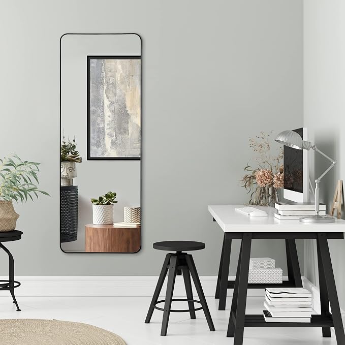 Americanflat 21x58 Full Length Mirror with Stand - Standing Mirrors with Durable Frame - Modern Mirror for Bathroom, Bedroom, Living Room - Mirrors for Wall Display and Home Decor - Black
