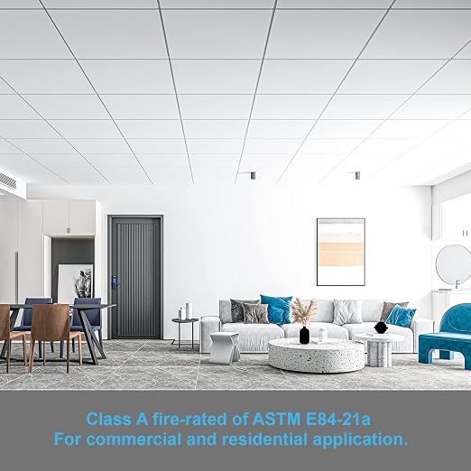 Art3d 24-Pack Smooth Drop Ceiling Tiles, No Sag and Breakage, White | 2 x 2 ft, PVC, Waterproof, Fire-Rated, Reusable, Compatible with Grid System, Perfect for Living Room