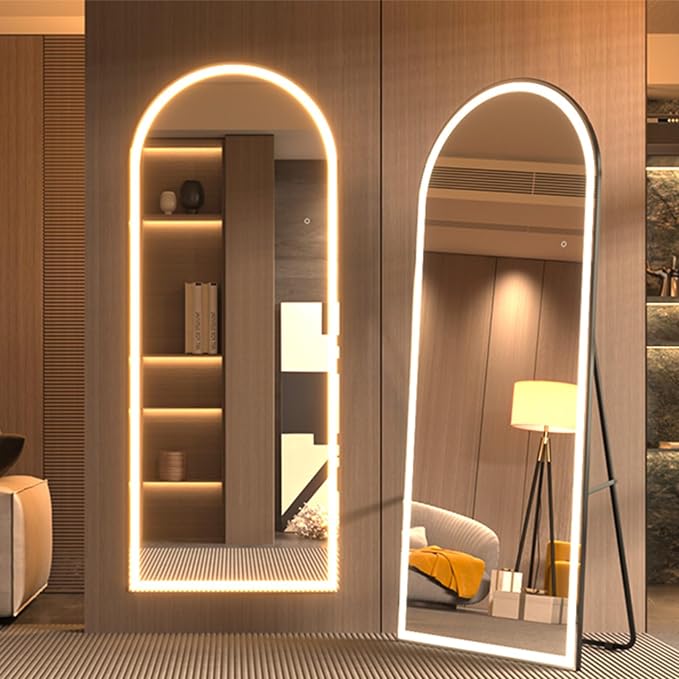 pertetey 81 x 34 in Arched LED Full Length Mirror, Black Frame | Dimmable, 3 Color Modes, Floor or Wall Mounted