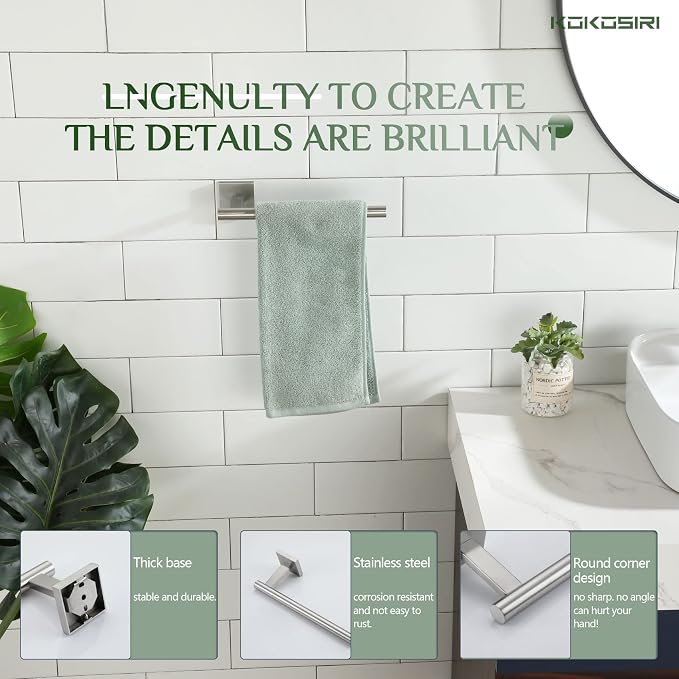 KOKOSIRI Towel Holder Brushed Nickel Bathroom Accessory Hand Towel Bars Wall Mounted Kitchen Cabinet Paper Holder Stainless Steel 2 Pack, B3008BR-P2