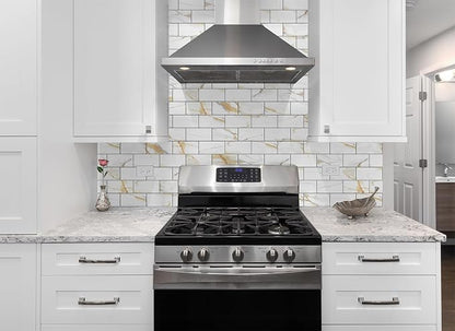 StyloVue 4 Pieces Peel and Stick Backsplash for Kitchen, 3" x 6" PVC Subway Tile Upgraded Calacatta Gold with Dark Gray Grout Backsplash Stick on Tile Elevate Kitchen, Bathroom, Fireplace,RV