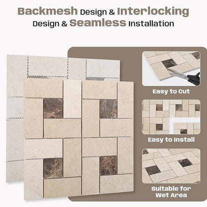 6 Inch Square Weave Marble Mosaic Tile for Wall Floor, 5 Sheets | Water & Heat Resistant Honed Marble Backsplash Tiles for Kitchen Bathroom Fireplace Surround Durable Unique Veins 4.8SQFT
