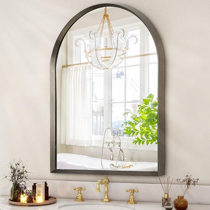 Arched Wall Mirror Bathroom Mirror Brushed Metal Vanity Wall Mounted Mirror for LivingRoom Bedroom Entryway Room Home Decor 26"x18"