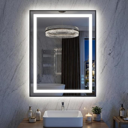 Antok 24X32 LED Bathroom Mirror with Lights, Vanity Mirror for Wall with Black Frame, Touch Control, Anti-Fog, Dimmable Lights, Shatter-Proof, Memory Function, Wall-Mounted Vanity Mirrors