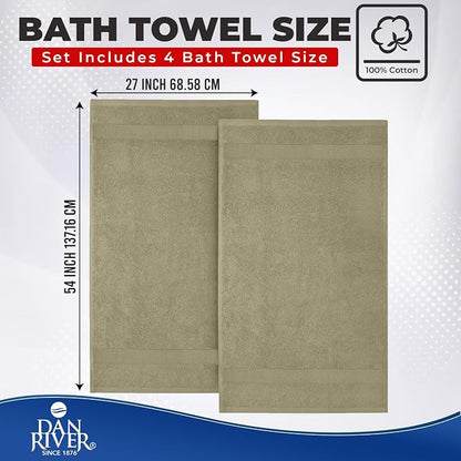 DAN RIVER 600 GSM Cotton Large Bath Towels Set of 4, 27 x 54 Inches, Beige | Larger & Lighter Weight Towels for Bathroom - Highly Absorbent & Quick Dry 100% Cotton Bath Towel Set for Home, Spa & Hotel