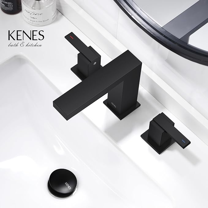 Matte Black Widespread Bathroom Faucet 3 Hole Vanity Faucet 2 Handle | Bathroom Sink Faucet with Pop Up Drain & Supply Lines, Lead-Free cUPC & NSF Certified, 8 Inch Faucet for Vanity Restroom Sink