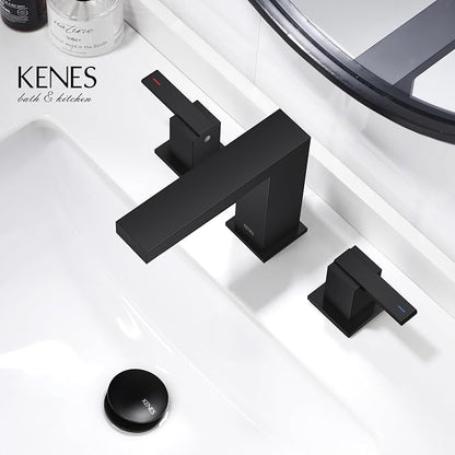 Matte Black Widespread Bathroom Faucet 3 Hole Vanity Faucet 2 Handle | Bathroom Sink Faucet with Pop Up Drain & Supply Lines, Lead-Free cUPC & NSF Certified, 8 Inch Faucet for Vanity Restroom Sink