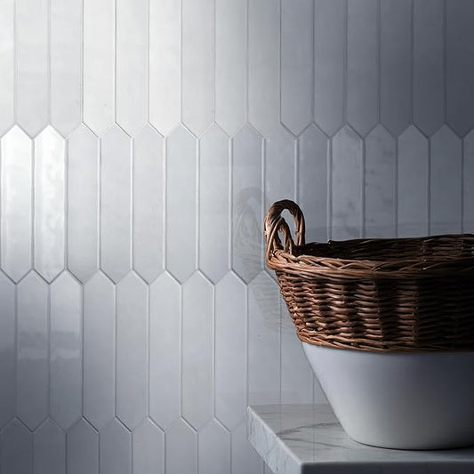 M S International Renzo Sky Glossy Ceramic Picket Wall Tile for Bathroom, Kitchen Backsplash, Accent, and Shower - Sample