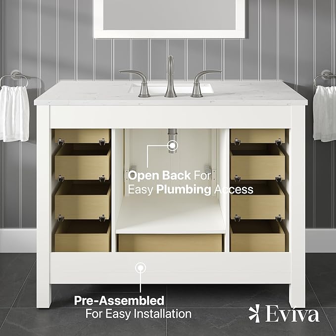 Eviva Aberdeen 42 in. White Single Sink Bath Vanity with Carrara Quartz Top and Undermount Porcelain Sink