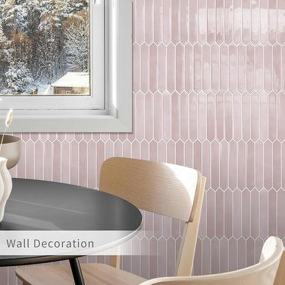 10 Sheets Long Hexagon Tile Peel and Stick Backsplash | Self-Adhesive Wall Tiles Stick on Back Splash for Kitchen, Bathroom, Fireplace,RV(Pink,12"×12")