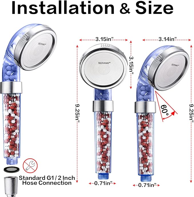 Nosame Shower Head with Hose and Bracket, Filter Filtration High Pressure Water Saving 3 Mode Function Spray Handheld Showerheads for Dry Skin & Hair | Filter Filtration High Pressure Water Saving 3 Mode Function Spray Handheld Showerheads with Hose Ho...