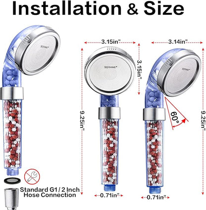 Nosame Shower Head with Hose and Bracket, Filter Filtration High Pressure Water Saving 3 Mode Function Spray Handheld Showerheads for Dry Skin & Hair | Filter Filtration High Pressure Water Saving 3 Mode Function Spray Handheld Showerheads with Hose Ho...