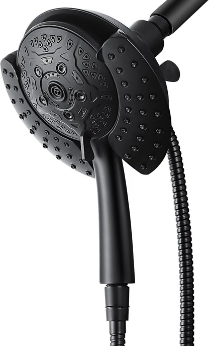 2 in 1 Shower Head with Handheld Combo High Pressure Black 2.5 GPM | 7.2" Rain Showerhead and 10 Spray Hand Held Shower, Adjustable Shower Angle, 59-inch Rotatable Stainless Steel Hose
