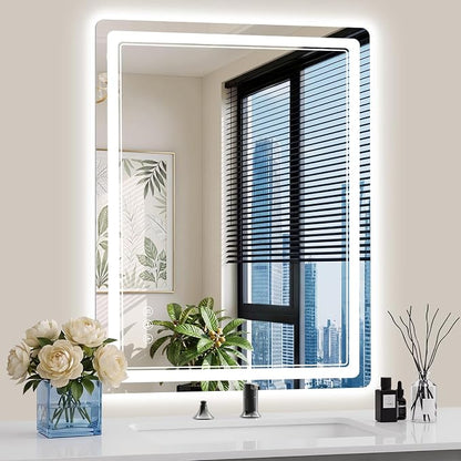 28"x36" LED Bathroom Mirror with Lights, Backlit + Front Lit, Anti-Fog, Lighted Bathroom Mirror for Wall, HD Shatterproof Tempered Glass, Dimmable, Memory Function (Horizontal/Vertical)