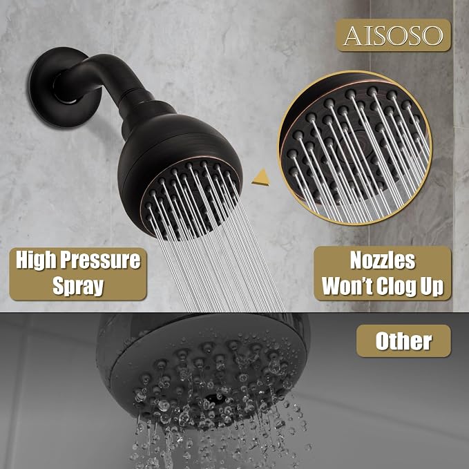 AISOSO Shower Head 2PCS,High-Pressure Fixed Showerhead 3",Oil Rubbed Bronze