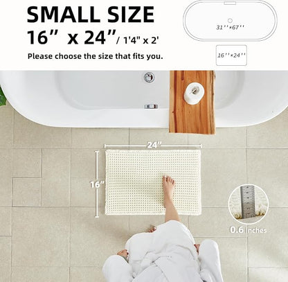 TYUU Cream White Waffle Bath Mat, Small Boho Bathroom Rugs Non Slip 24x16 | Super Absorbent Quick Dry Bath Rug, Non-Slip Backing, Soft Waffle Washable Farmhouse Bathroom Mats, Tub, Shower & Home Decor
