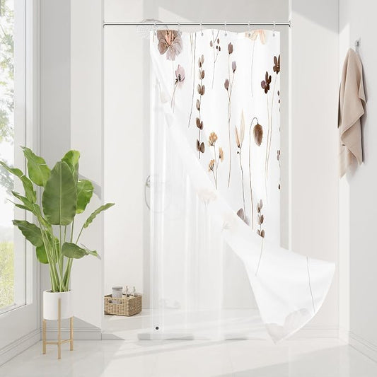 Small Stall 3 in 1 Shower Curtain Set, 36x72 | Narrow Half 3 in 1 Shower Curtain Set, PEVA Liner Set & 12 Double Sided Steel Hooks, Waterproof Fabric Bathroom Curtain