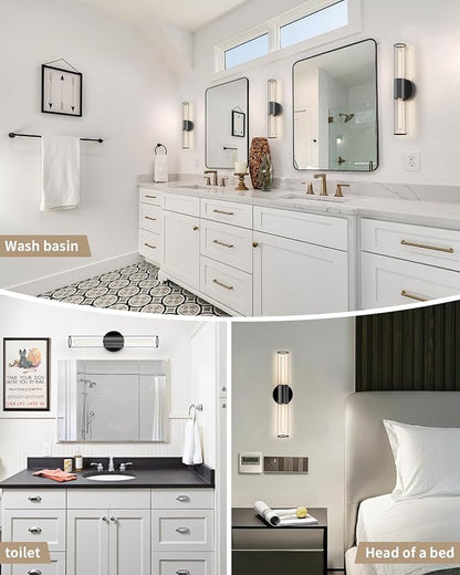 Bathroom Vanity Light Fixture, 2-Light Black Wall Sconce Lighting Fixture with Clear Glass, Indoor E26 Socket Wall Lamp for Mirror Living Room Hallway, 2 Pack