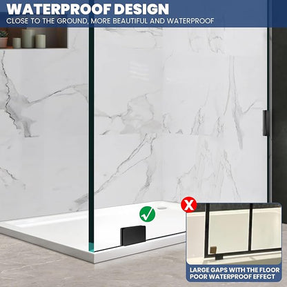 Bathroom Shower Glass Door 28.5" W×78.75" H, 3/8"(10mm) Thick Clear Tempered Glass Panel with Clamps, Fixed Frameless Waterproof Shower Door, Matte Black