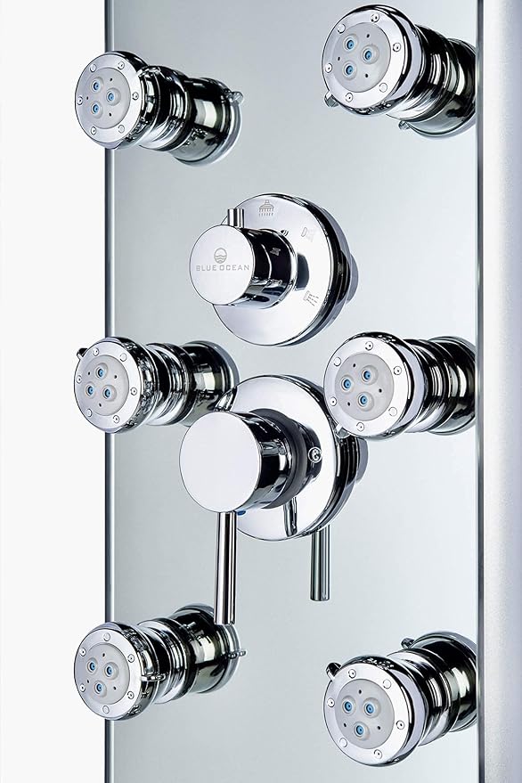 Blue Ocean 52" Aluminum SPA392M Shower Panel Tower System with Rainfall Shower Head and 8 Adjustable Massage Jets