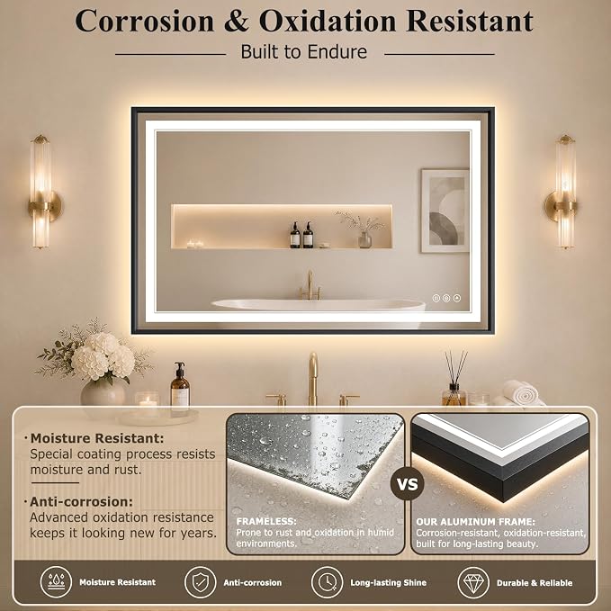 24"x36" LED Bathroom Mirror with Lights, Backlit + Front Lit, Anti-Fog | Lighted Bathroom Mirror with One-Piece Aluminum Alloy Frame, HD Shatterproof Tempered Glass, Dimmable, Memory Function