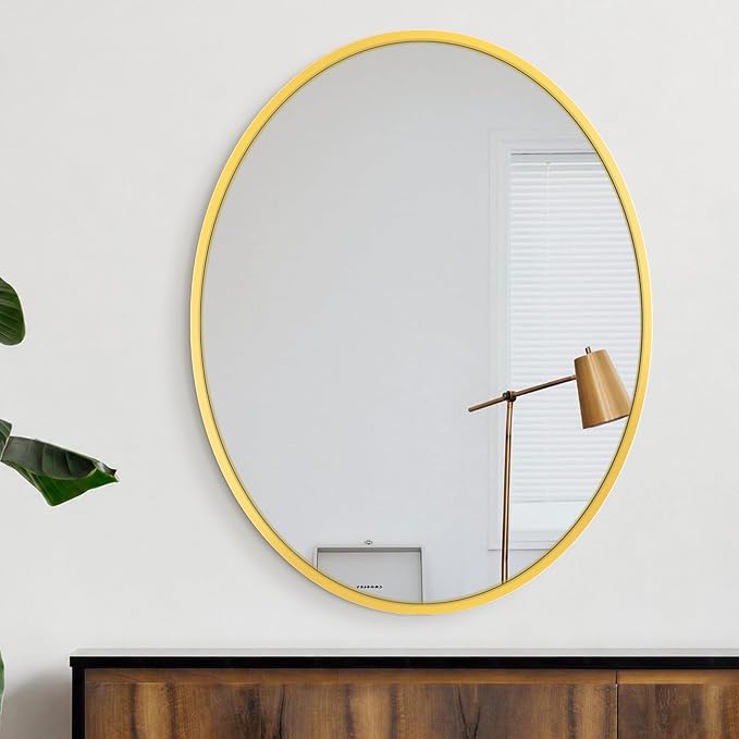 28x22 Gold Oval Bathroom Mirror for Over Sink, Aluminum Frame | HD Reflection No Distortion, Aluminum Frame, Mounting Hardware for Vertical or Horizontal Mount