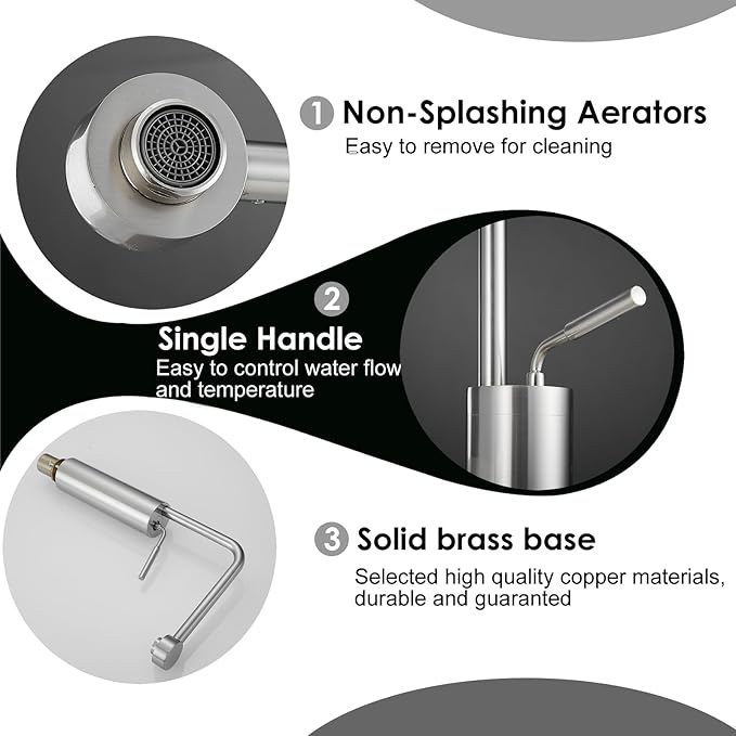 Bathroom Faucet Tall Vessel Sink Faucet Brushed Nickel - Bathroom Vanity Sink Faucet One Hole Single Handle Solid Brass, with Water Supply Hoses