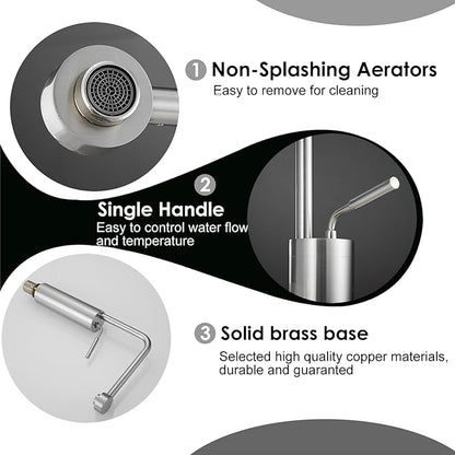 Bathroom Faucet Tall Vessel Sink Faucet Brushed Nickel - Bathroom Vanity Sink Faucet One Hole Single Handle Solid Brass, with Water Supply Hoses