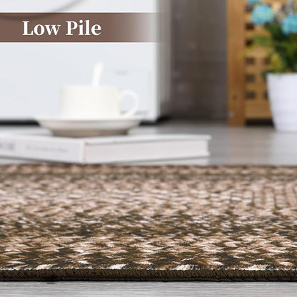 Printed Living Room Rug 3x5 Washable Rug for Bedroom Modern Farmhouse Braid Look Non Slip Small Area Rug Soft Low Pile Stain Resistant Carpet for Office Nursery Dining Room 3'x5'