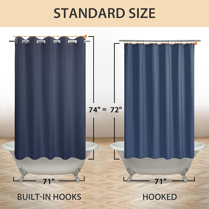 River Dream No Hook Hotel Cloth Shower Curtain Navy Blue, Standard Size | Waterproof Microfiber, Bottom Magnets, Soft Washable Fabric Shower Curtain or Liner, 71W x 74H