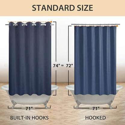 River Dream No Hook Hotel Cloth Shower Curtain Navy Blue, Standard Size | Waterproof Microfiber, Bottom Magnets, Soft Washable Fabric Shower Curtain or Liner, 71W x 74H
