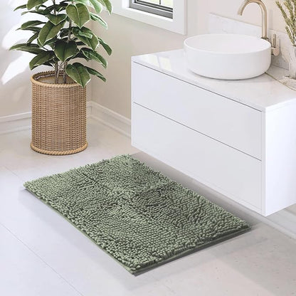 Hearth & Harbor Bathroom Rugs, Chenille Bath Mat - Machine Washable Bath Mats for Bathroom Non-Slip Backing Rubber, Quick Dry Bathroom Mat