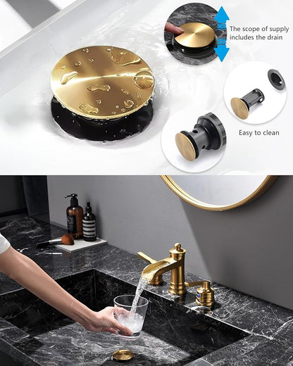 Fapully Brushed Gold Bathroom Sink Faucet, Waterfall Bathroom Faucets 3 Hole, 8 Inch Widespread Bathroom Faucet with Pop-up Drain, 2-Handle Faucet for Bathroom Sink Vanity RV
