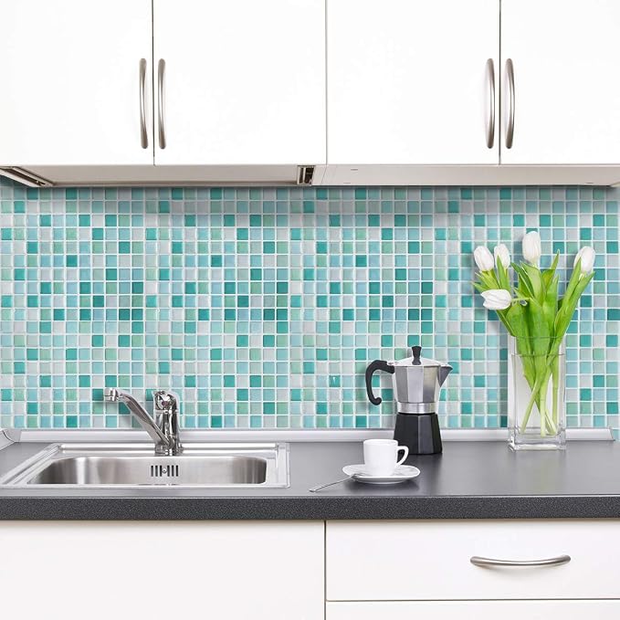 HyFanStr Peel and Stick Backsplash 3D Mosaic Tile Stickers Wall Sticker Home Decor for Kitchen Bathroom 9.26" x 9.26"(Pack of 4)