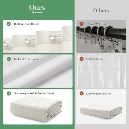 Ivory Hook Free Waffle Shower Curtain & Snap-in Fabric Liner,72x99 | Less Time to install, 3 in 1 Fabric Shower Curtain and Liner Set with Magnets, Extra Long, Shower Curtains for Bathroom