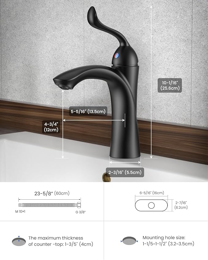 APPASO Bathroom Sink Faucet, Single Hole Sink Faucet Spot Resist with Optional Deck Plate for 1 to 3 Hole Installation, Single Handle Vintage Design with Pop Up Drain for Vanity,Matte Black