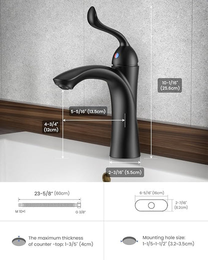 APPASO Bathroom Sink Faucet, Single Hole Sink Faucet Spot Resist with Optional Deck Plate for 1 to 3 Hole Installation, Single Handle Vintage Design with Pop Up Drain for Vanity,Matte Black