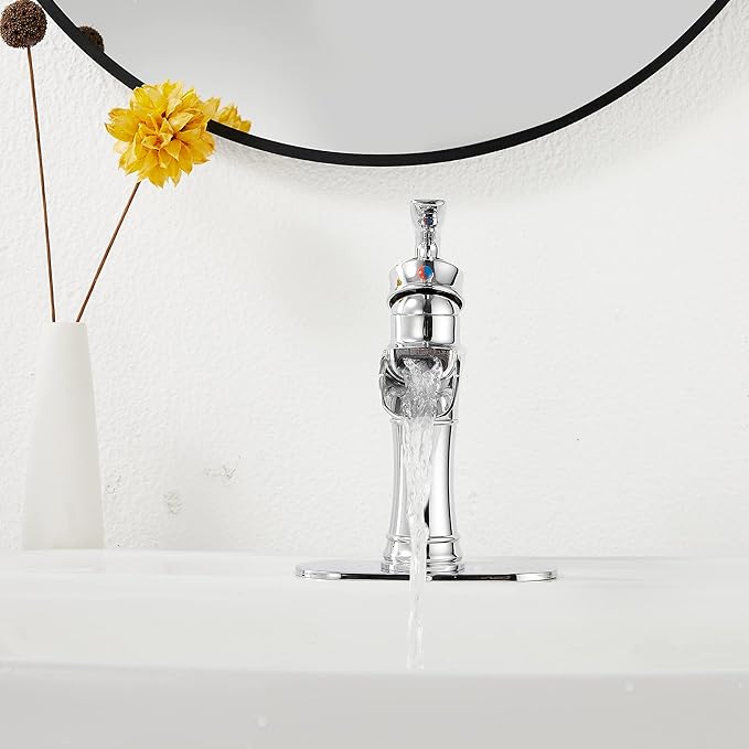 Chrome Bathroom Faucet Waterfall GGStudy Single Handle One Hole Farmhouse Bathroom Vanity Faucet Basin Mixter Tap Deck Mount with Drain Assembly