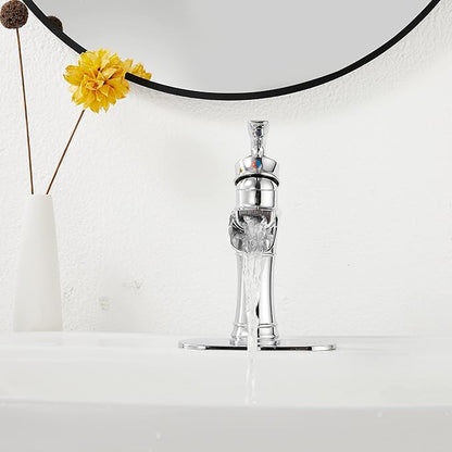 Chrome Bathroom Faucet Waterfall GGStudy Single Handle One Hole Farmhouse Bathroom Vanity Faucet Basin Mixter Tap Deck Mount with Drain Assembly