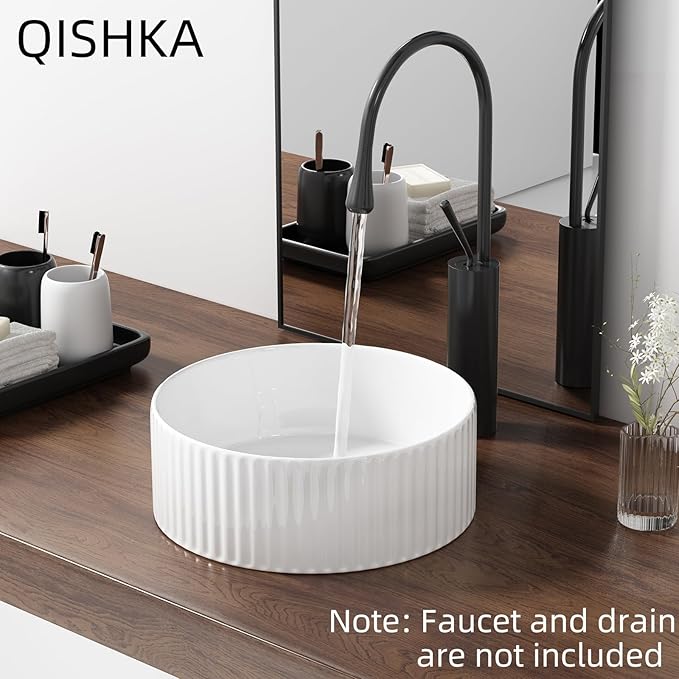Round Vessel Sink 12 Inch Above Counter - White Ceramic Countertop Bathroom Sink, 12" x 12" Modern Vanity Art Basin Porcelain Hand Wash Basin