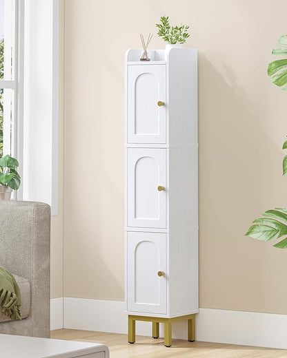 Slim Bathroom Storage Cabinet, Narrow Bathroom Organizers and Storage with 4 Adjustable Feet, Laundry Room Organization for Small Space, Kitchen, Living Room, 3 Doors White BC22313G