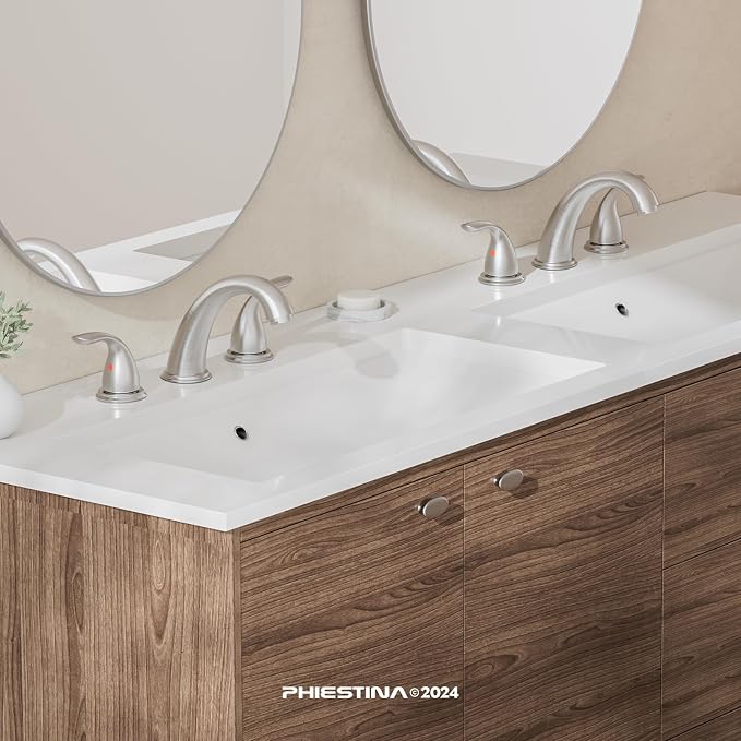 3-Hole 8 Inch Brushed Nickel Widespread Bathroom Faucet Low Arc 2-Handle Bathroom Vanity Faucet with Water Supply line & Metal Pop Up Drain, BF03008-K05-GBN