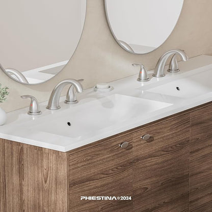 3-Hole 8 Inch Brushed Nickel Widespread Bathroom Faucet Low Arc 2-Handle Bathroom Vanity Faucet with Water Supply line & Metal Pop Up Drain, BF03008-K05-GBN