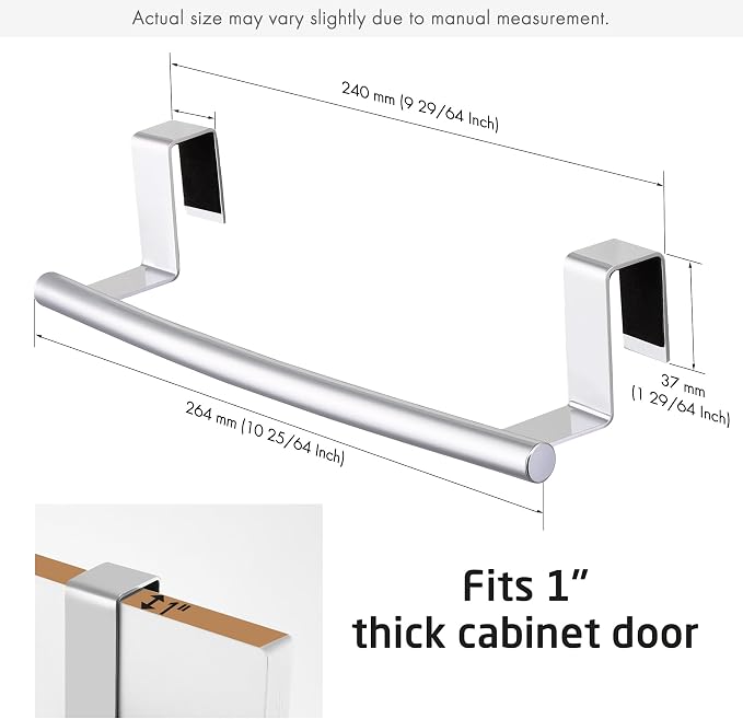 KES Over The Cabinet Door Towel Rack, 2 Pack, Polished Steel | Fit Cabinet Doors Under 1" Thick, EVA Pads, Kitchen Towel Bar Rack, Dish Towel Holder, SUS304 Stainless Steel