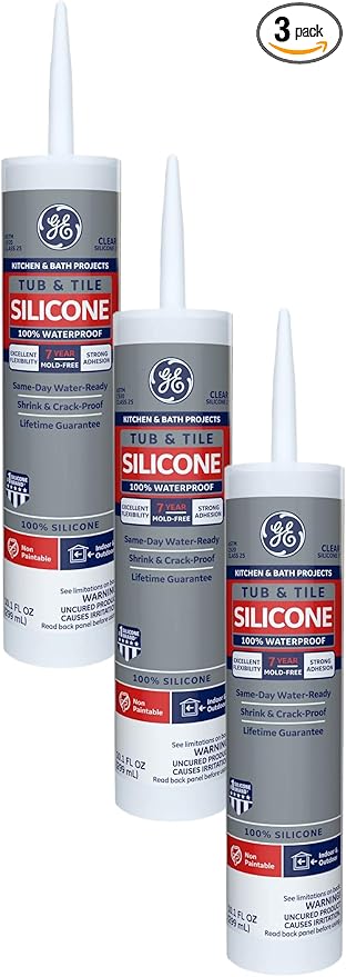 GE Sealants & Adhesives GE612 Tub & Tile Silicone 1 Sealant, 10.1oz, Clear (Pack of 3)