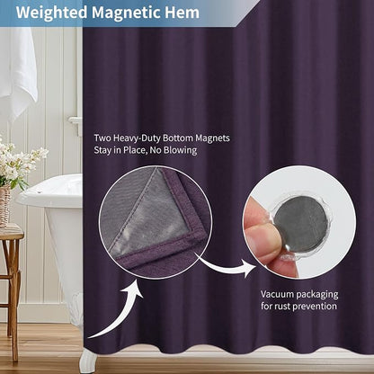 Waterproof Fabric Shower Curtain,No Liner Needed,72x72,Purple | 2-in-1 Design,Linen Textured,100% Waterproof TPU-Laminated Backing,Magnetic Weighted,Machine Washable,For Bathroom,Hotel