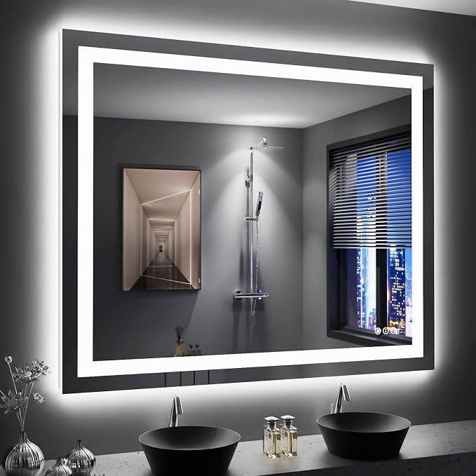 LOAAO 48"X40" LED Bathroom Mirror with Lights, UL Listed | Anti-Fog, Dimmable, 3 Color Temperature, Backlit + Front Lit, Memory Function, Tempered Glass