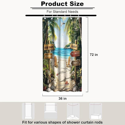 Summer Luxury Beach Shower Curtain Modern Coastal Tropical Palm Tree Pretty | Unique Shower Curtains for Bathroom, Waterproof Bath Curtain with Hooks Machine Washable Bathtub Curtains 36x72 Inch Geeen